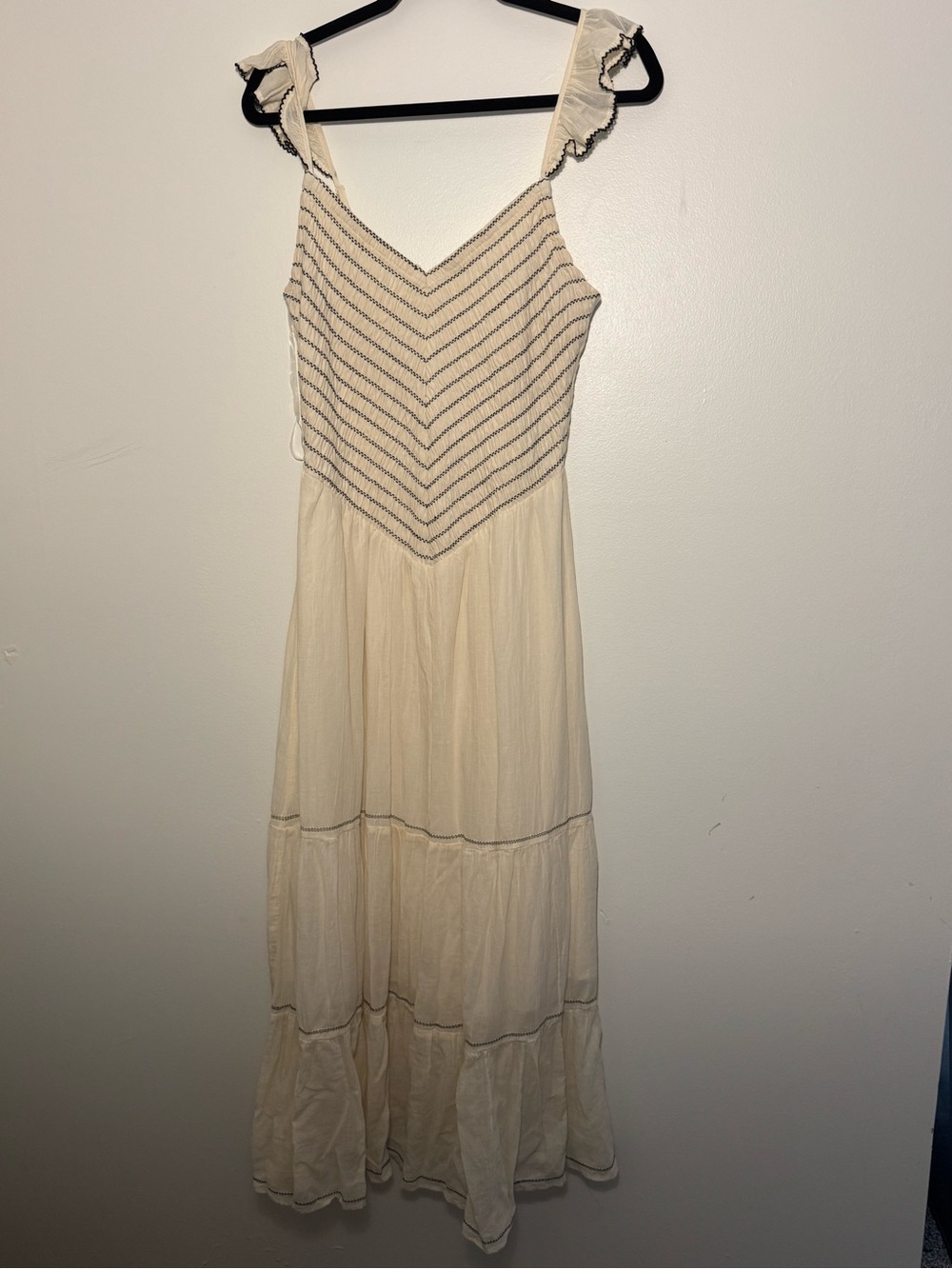 American Eagle Outfitters Cream Maxi Dress with Chevron Bodice and Ruffle Straps